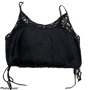 Free people intimately black crochet silk crop top. Large